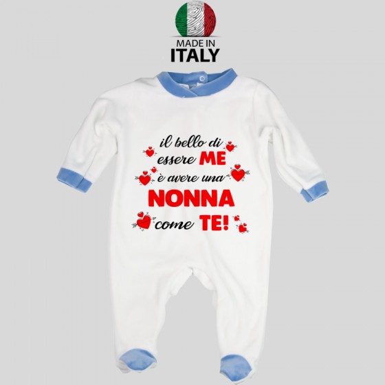 Tutina Neonato Bordo Azzurro Il Bello di essere me è avere una nonna come te