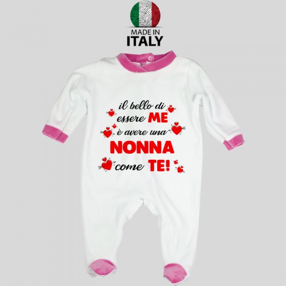 Tutina Neonato Bordo Rosa Il Bello di essere me è avere una nonna come te