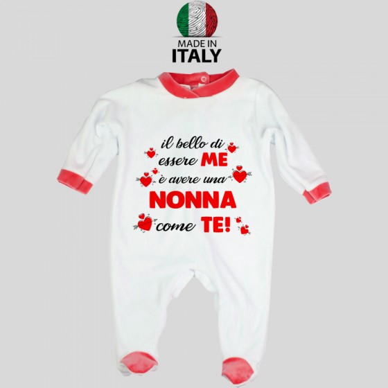 Tutina Neonato Bordo Rosso Il Bello di essere me è avere una nonna come te