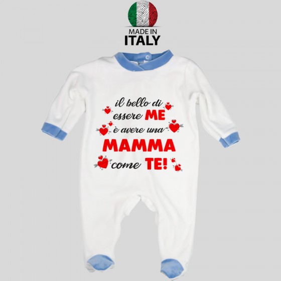 Tutina Neonato Bordo Azzurro Il Bello di essere me è avere una mamma come te