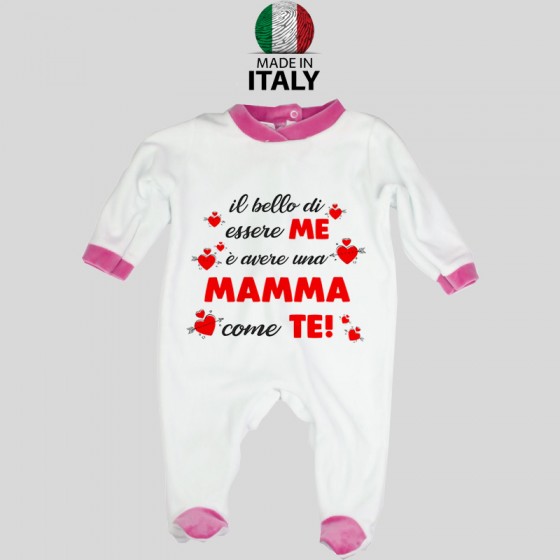 Tutina Neonato Bordo Rosa Il Bello di essere me è avere una mamma come te