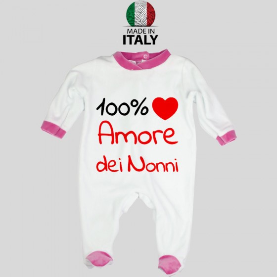 Tutina Neonato Bordo Rosa 100% Amore dei Nonni